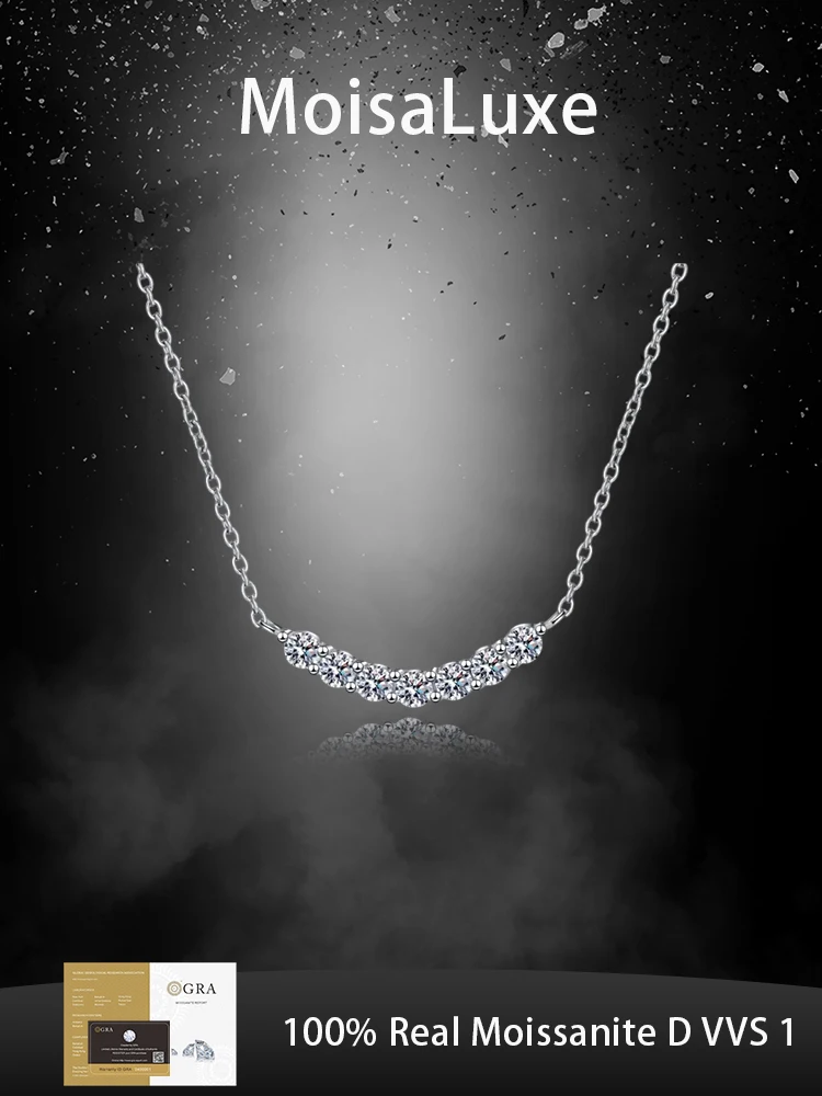 

MoisaLuxe Official Store Plata Sterling 925 Silver Women's Seven Moissanite Smile Pendant Necklace Jewelry Clavicle Chain
