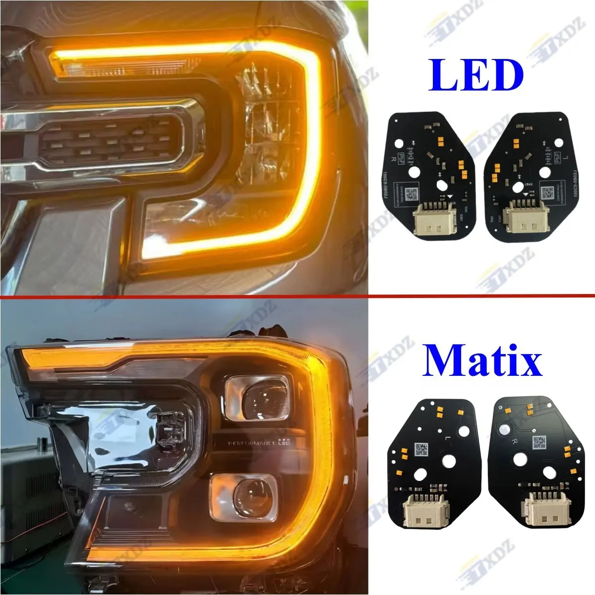 Amber DRL LED Boards For Ford Ranger T9 Non-Matrix LED Headlight 2024-2025 Yellow Red Blue Daytime Running Light
