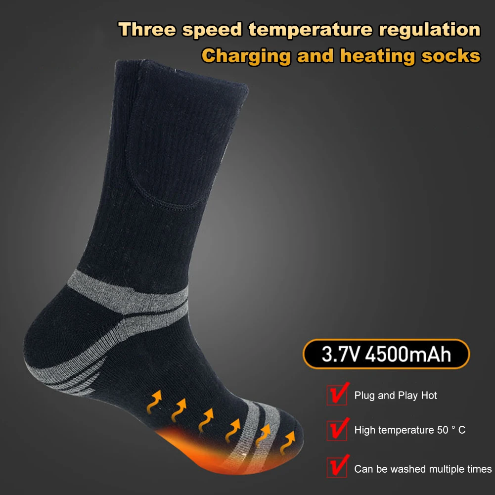 Unisex Rechargeable Heated Socks Washable Electric Thermal Socks Cozy Thickened for Outdoor Sports Skiing