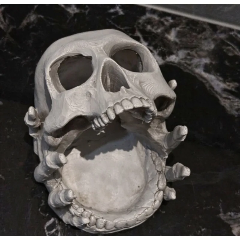 Resin Skull Storage Box Gothic Style Desktop Decor Container Unique Skeleton Head Ornament Jewelry Holder for Tabletop Room