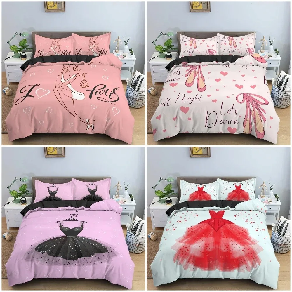 Cartoon Fashion Model Pattern Duvet Cover Bedding Set Beautiful Dress Pink Bedclothes For Girl's Bedroom King Queen Twin