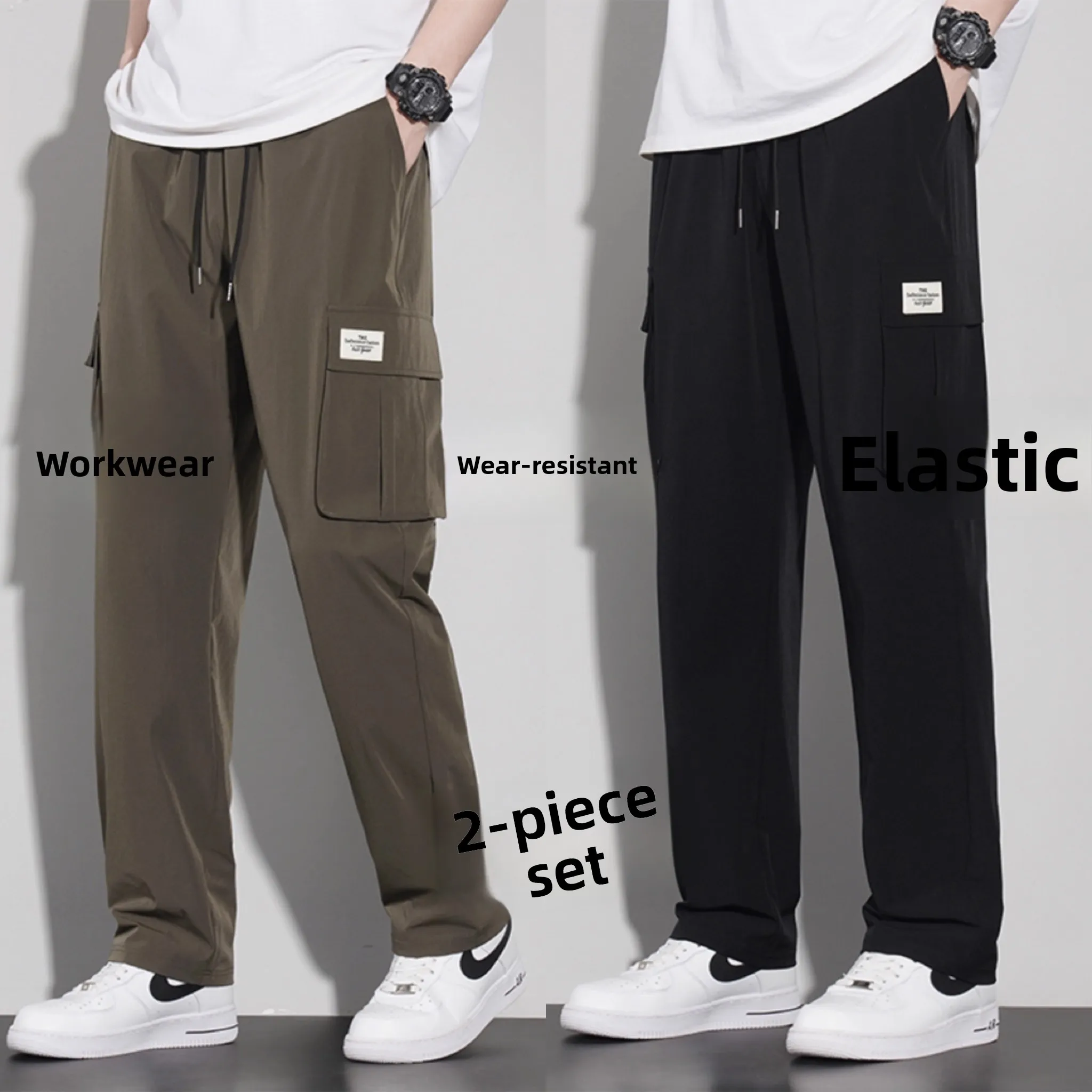 2025年新作 メンズ アイスシルク 速乾 薄手 ゆったり ワークパンツ カジュアル レジャー 多ポケット スポーツパンツ 夏服 ポリエステル繊維