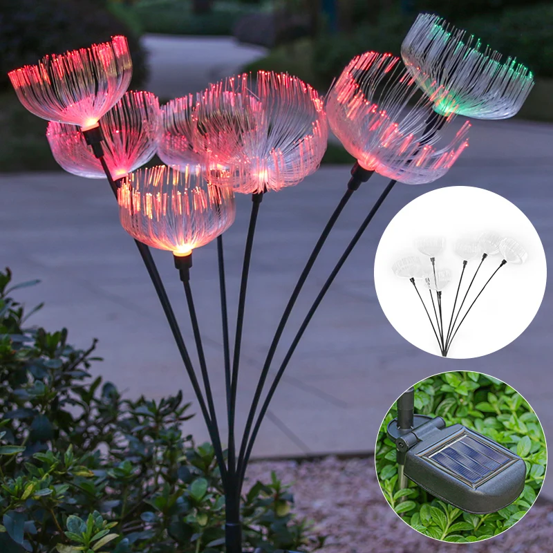 Luce solare per meduse da esterno 2 pezzi, luci da percorso, lampada a LED in fibra ottica, per cortile, giardino, villa, prato, campeggio impermeabile