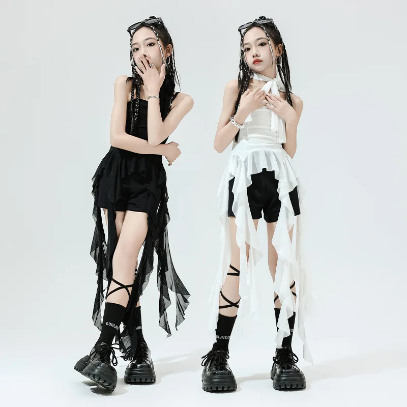 

Hip Hop Dance Clothes for Girls Woman White Black Ribbon Crop Top Shorts Kpop Stage Wear Jazz Performance Wear 2025 Group