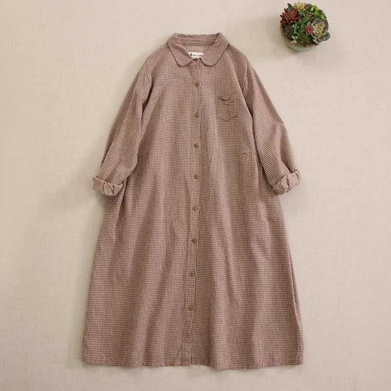 Autumn New Japanese Mori Girl Loose Cotton Shirt Dress Women Turn Down Collar Long Sleeve Causal Plus Size Midi Dresses