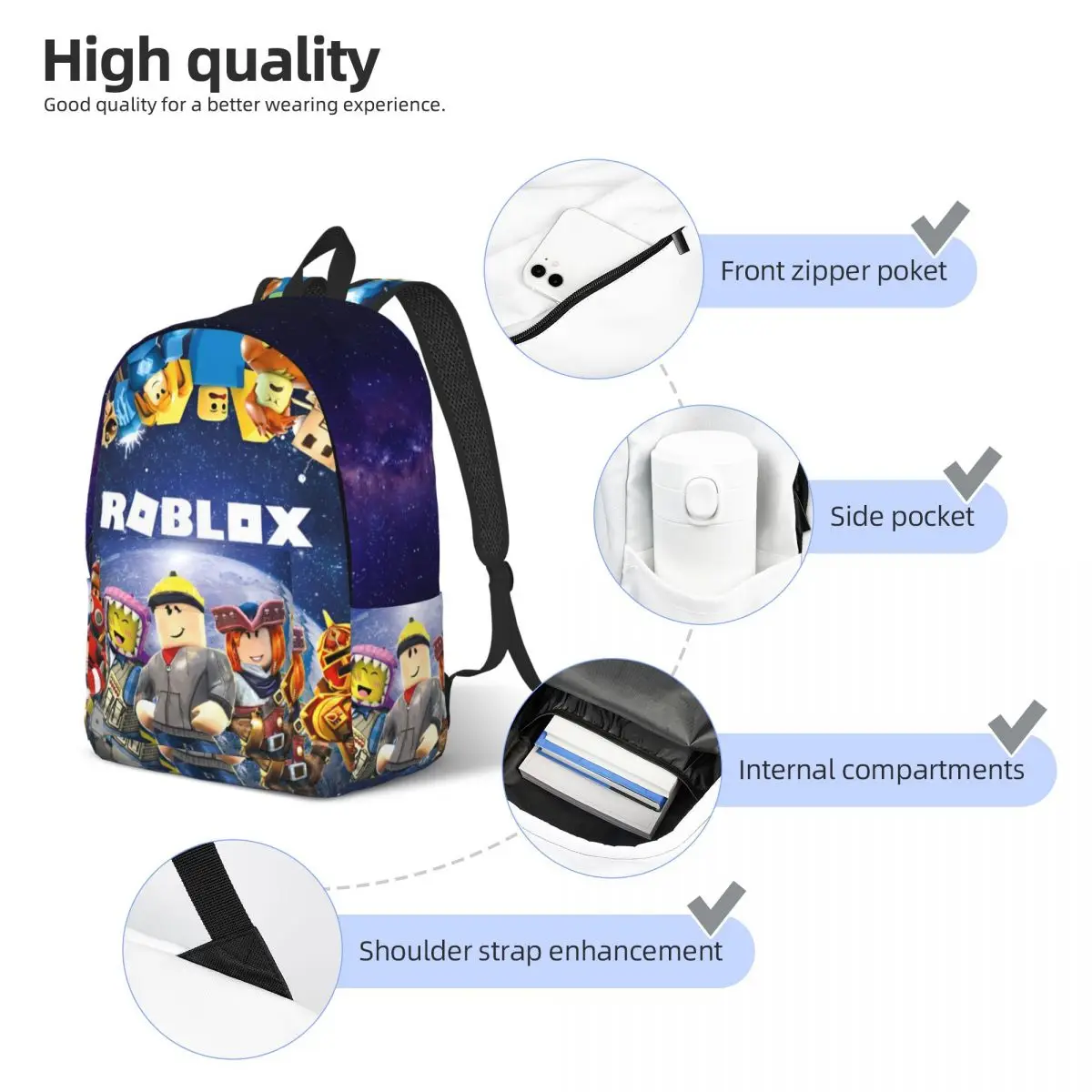 R-Robloxes Game Fashion Backpack Durable High School Work Games Factory Daypack for Men Women Laptop Computer Shoulder Bag