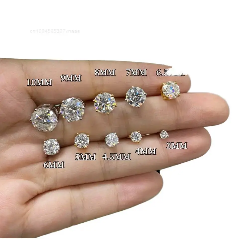 Certified Round Moissanite Stud Earrings Sterling Silver & White Gold with Screw Back Pass Diamond Tester Certified