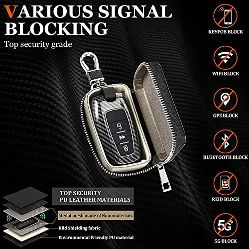 Faraday Bag for Car Keys Anti-Theft Faraday Carbon Fiber Key Fob Holder Storage with Zip Portable Signal Blocking Key Protector