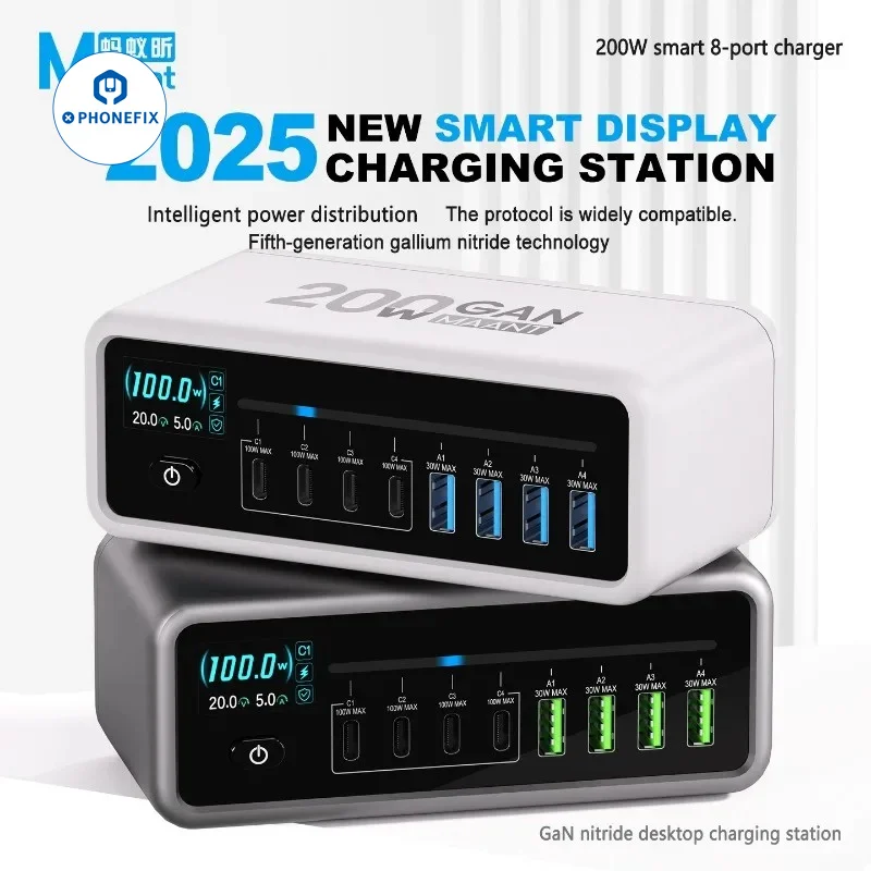 MAANT USB C Fast 200W 8-Port Charging Fast GaN Charger Power Station For iPhone 17/16/15 Series Android Huawei Samsung Tablets