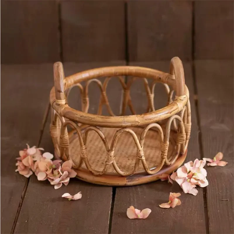 Newborn Photography Props Girl Round Vine Woven Basket Baby Photo Shoot Chair Bebe Poser Container Studio Fotografie Accessories