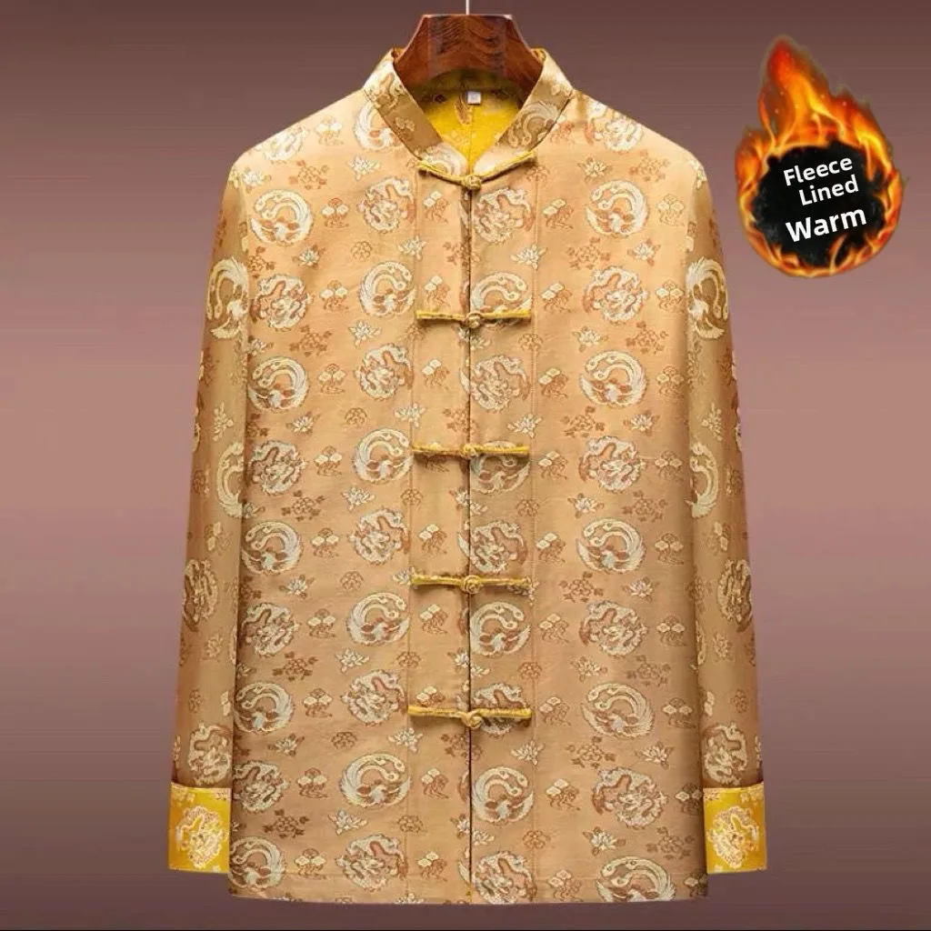 High-End Silk Sericulture Men's Jacket Tang Costume Style Chinese National Wind Dad Middle-aged Men's Clothing Outerwear