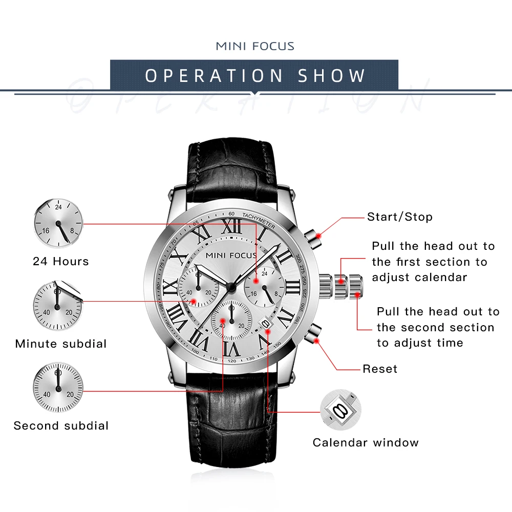 Mini foco 0415 marca moda relógios de quartzo para o homem luminoso à prova dwaterproof água calendário pulseira couro casual esportes masculino relógio pulso