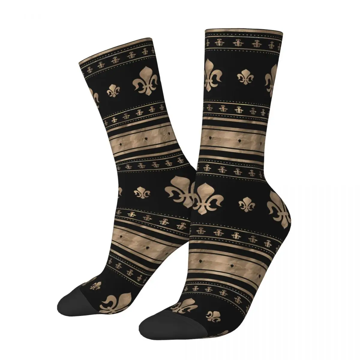 Luxury Ornament Black And Gold Fleur De Lis Hibiscus Flower Socks Travel 3D Print Boy Girls Mid-calf Sock