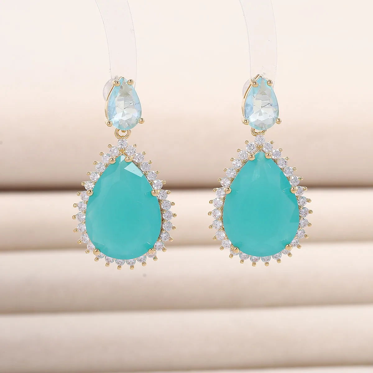 Bilincolor Green Jade Texture Fashion Personality Zircon Versatile Earrings For Women