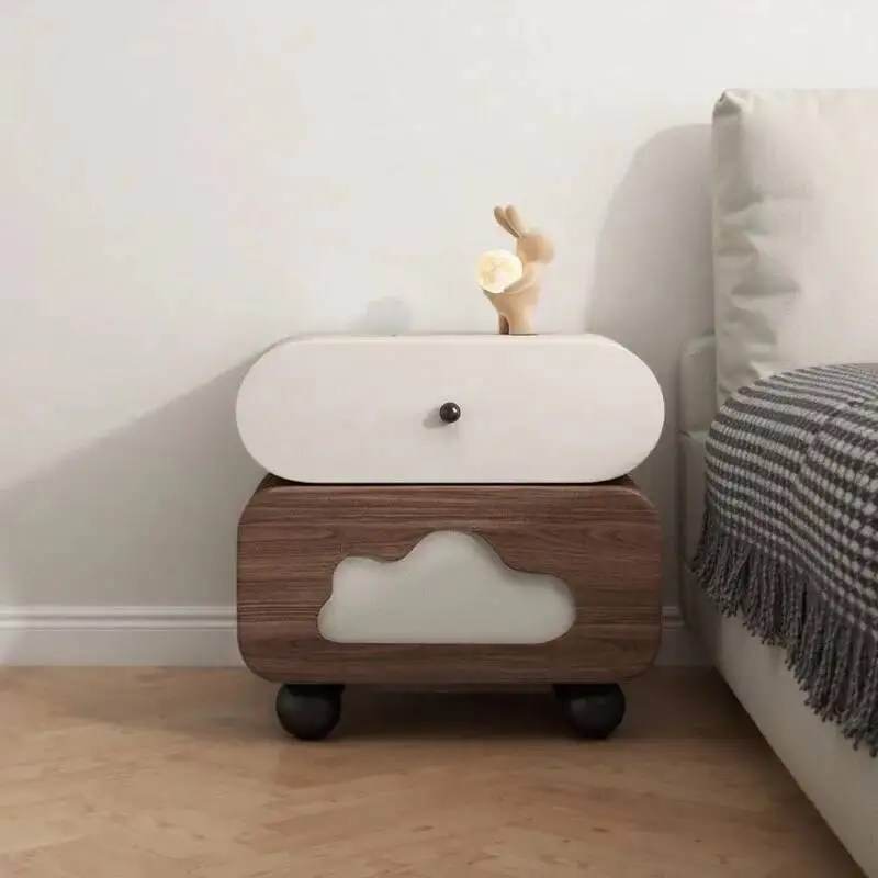 Cloud Creative Shaped Cutout Nightstand Two - Tier Drawer Bedside Table with Wheels Bedroom Decor & Storage