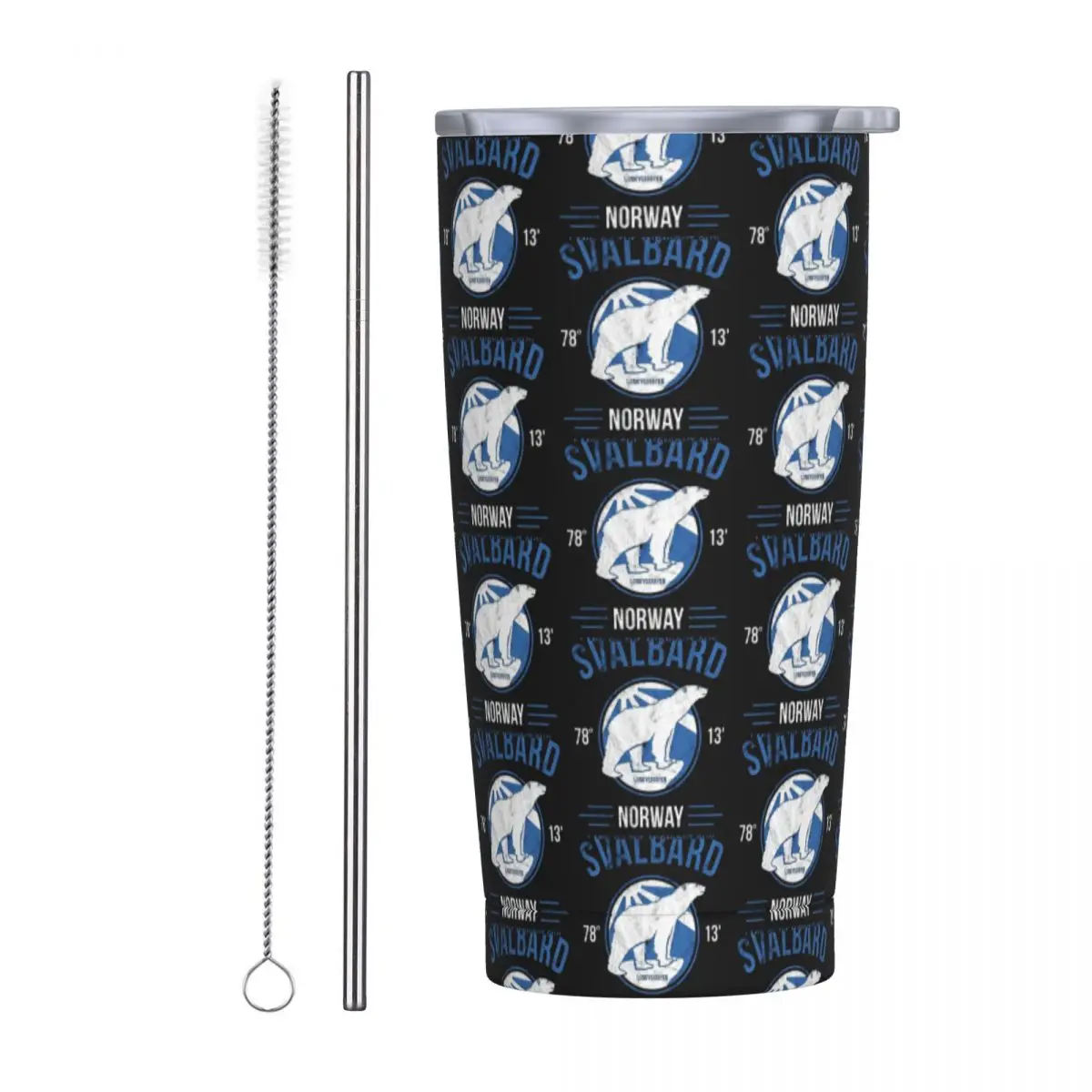 Svalbard Polar Bear Midnight Sun In Norway Stainless Steel Tumbler Vacuum Insulated Mug Thermal Cold Cups Straws With Lid 20oz
