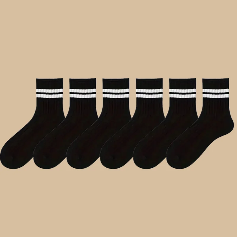 6/12 Pairs Simple Black White Striped Socks Breathable Women's Round Neck Socks Mid Tube Socks High Quality Men's Cotton Socks