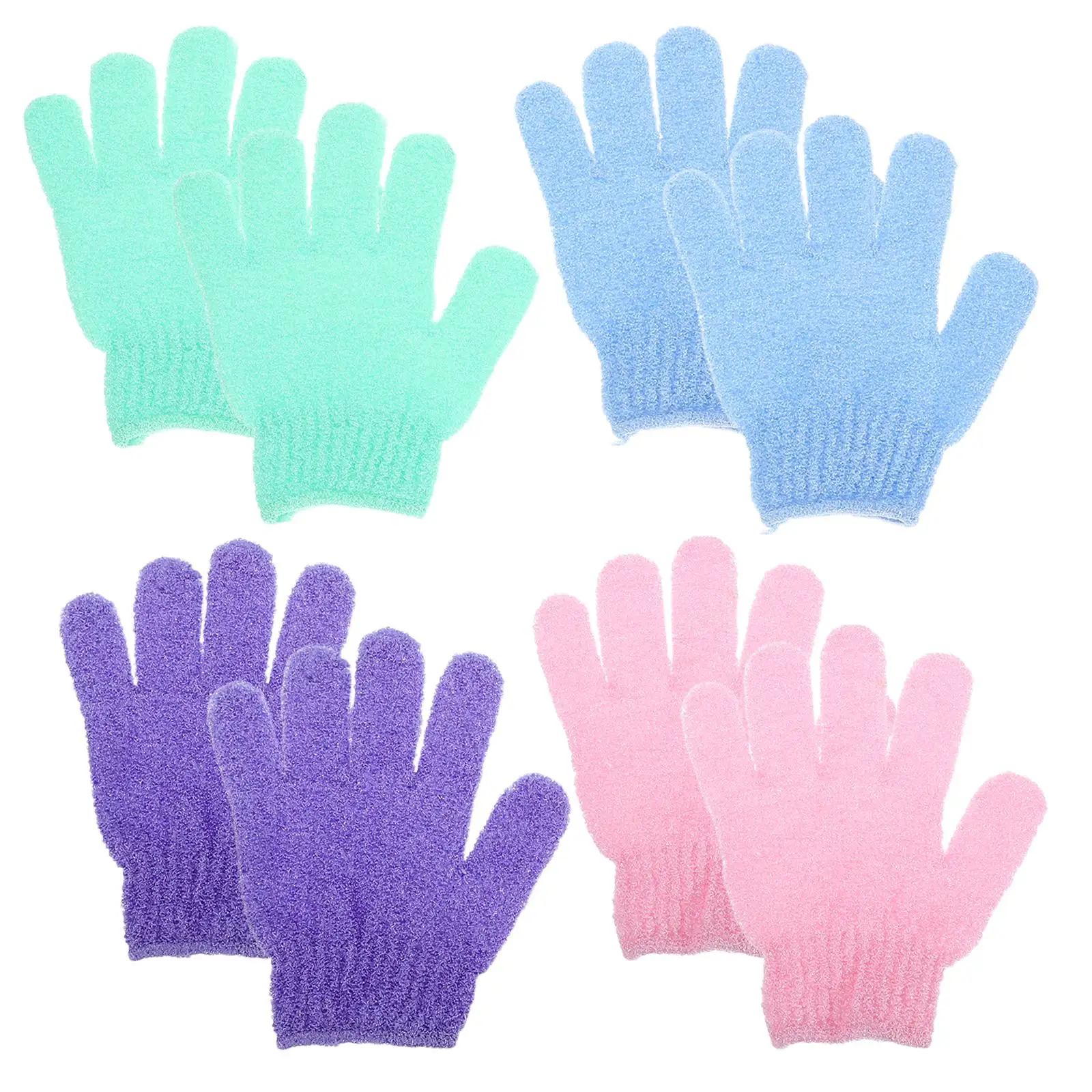 

4 Pairs Exfoliating Bath Gloves Shower Body Spa Polyester Combat Rashes Eczema Dry Oily Skin Elastic Wrist Fit Prevent