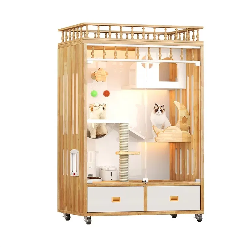 New Arrival Luxury Wooden Indoor Cat Villa Large Multi-Functional
