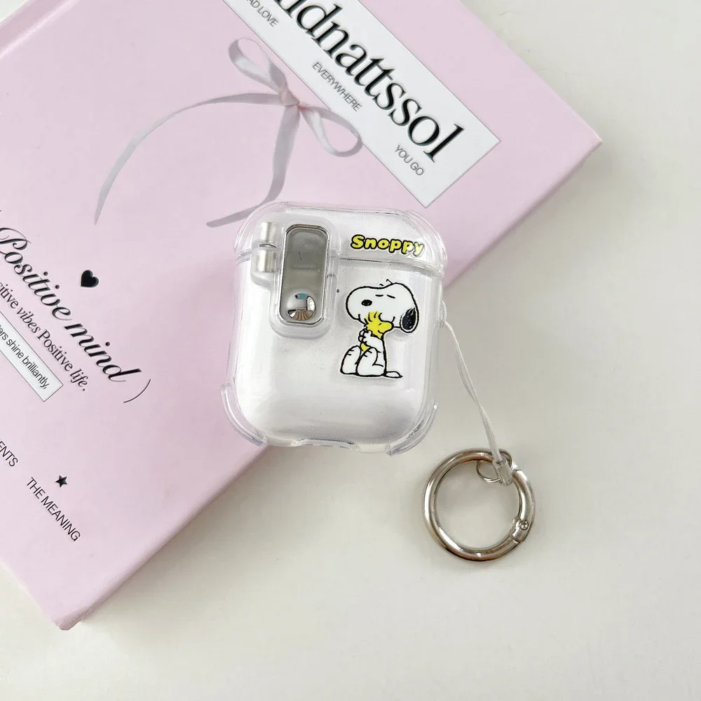 Cute Cartoon Snoopy Transparent Earphone Case For Airpods 4 Pro 2 1 2 3 Wireless Bluetooth Headset Protective Cover Key Chain