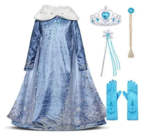 Jurebecia Girls Elsa Anna Costume Princess Dress Up Birthday Party Costume Halloween Kids Cosplay Outfits