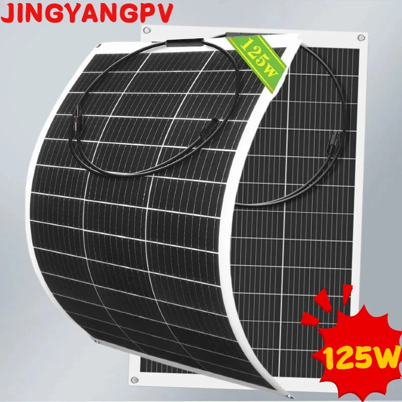 

2Pcs 125W Flexible Solar Panel 250W 12V Outdoor Monocrystalline ETFE Solar Cell for RV Caravan Boat Motorhome Outdoor Camping