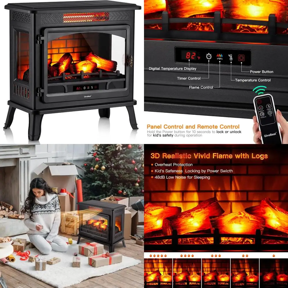 

Infrared Electric Fireplace Heater - 3D Freestanding Stove with Remote, Timer, and Adjustable Flame