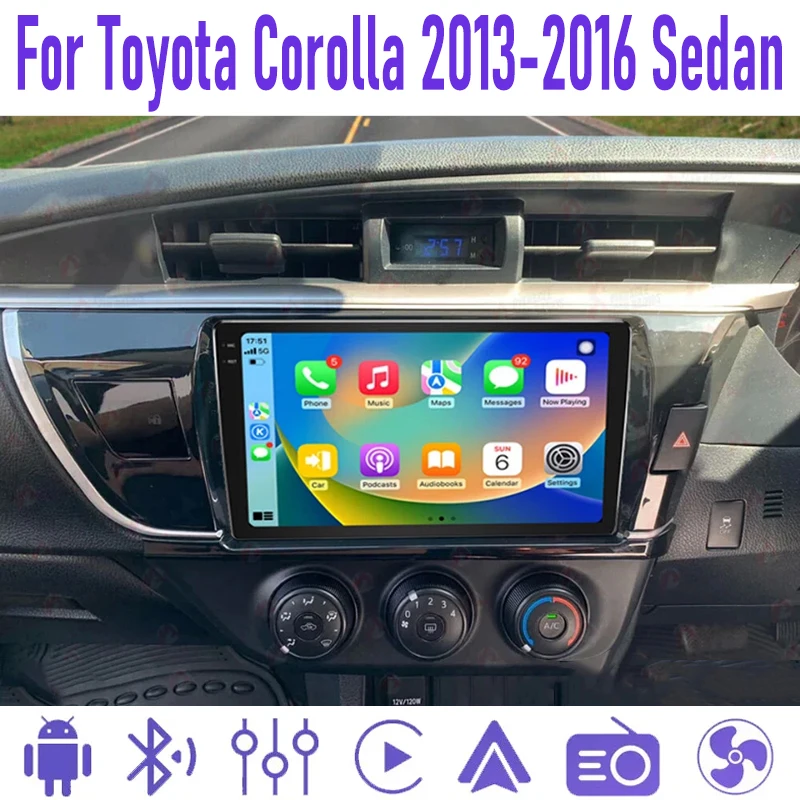 

10'' For Toyota Corolla 2013-2016 Sedan Multimedia Player Apple Carplay Android Auto Wireless GPS BT WIFI Navigation 4GB-64GB