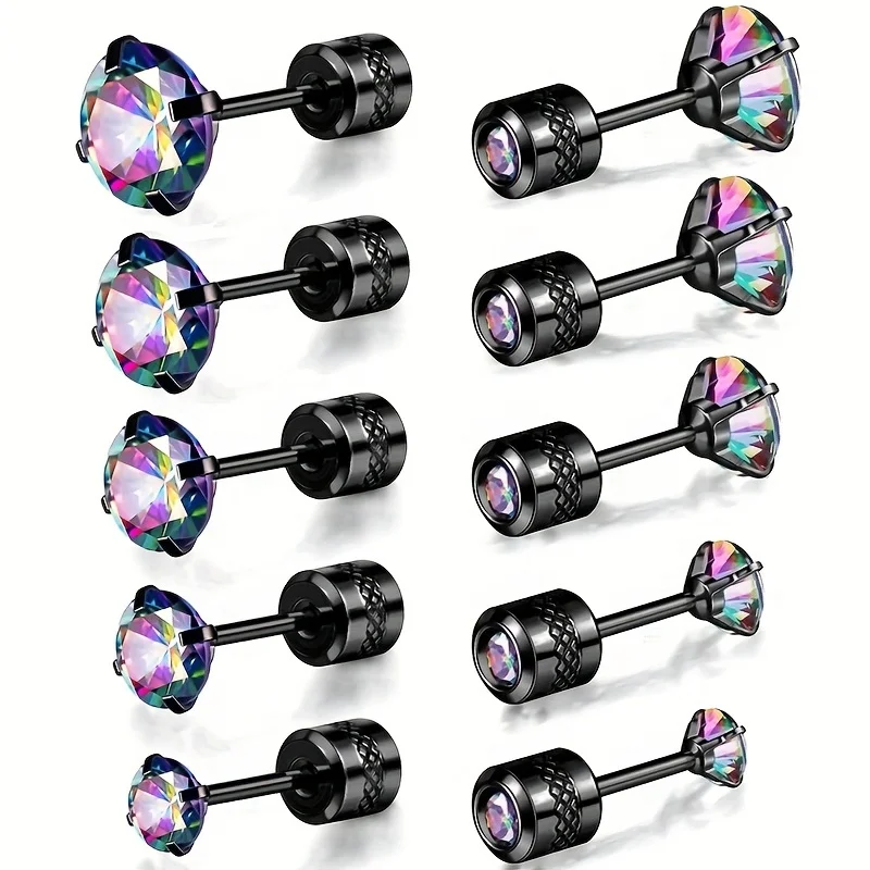 1 Pair Colorful Sparkling Zircon Black Stud Earrings Elegant Minimalist Style Stainless Steel Plated Jewelry Daily Casual 2-8mm
