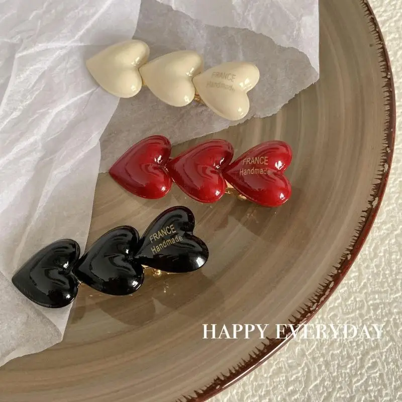 Vintage Pfirsich Herz Entenschnabel Clip Drei Kleine Herzen Haar Styling Mädchen Haarnadeln Weinrot DIY Haar Zubehör Für Frauen Mädchen