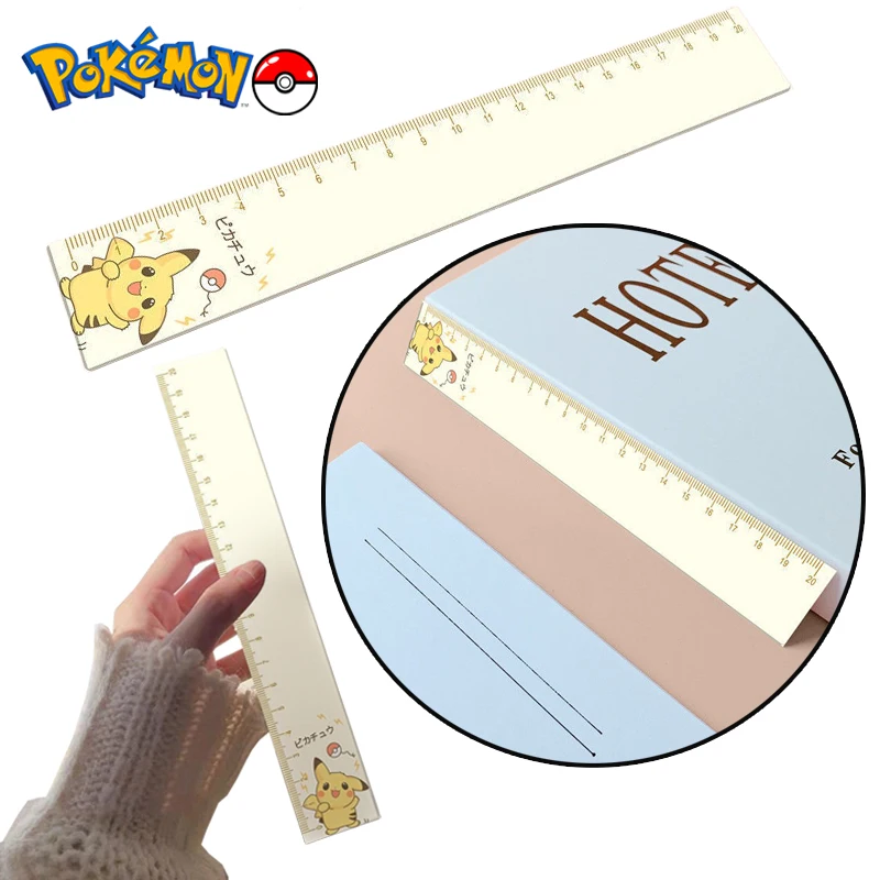 Pokemon Cartoon Pikachu Ruler Kawaii Stationery 20CM Straightedge Student Measuring Tools Rectilinear Drawing Math Accessories