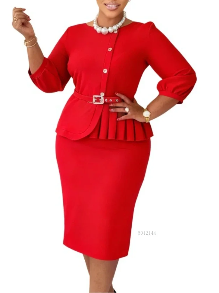 

Elegant Dashiki African Dresses for Women Autumn Fashion 3/4 Sleeve Polyester Pleat Party Evening Dresses Outfits Ankara Dress