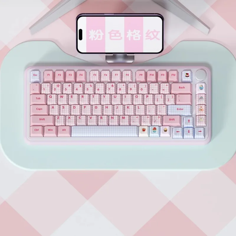 Blue Pink Plaid Keycap Set PBT 138key Custom Pink Japanese Keyboard Cap Cherry Profile Cute Girl KeyCap for Mechanical Keyboard