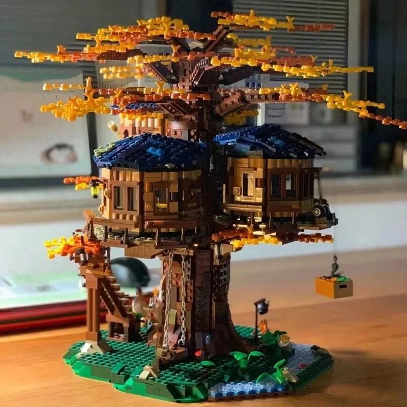 

3117 PCS Large Tree House Two Colors Leaves The Biggest Building Blocks Compatible Bricks DIY Sets Toys Christmas Gifts 21318