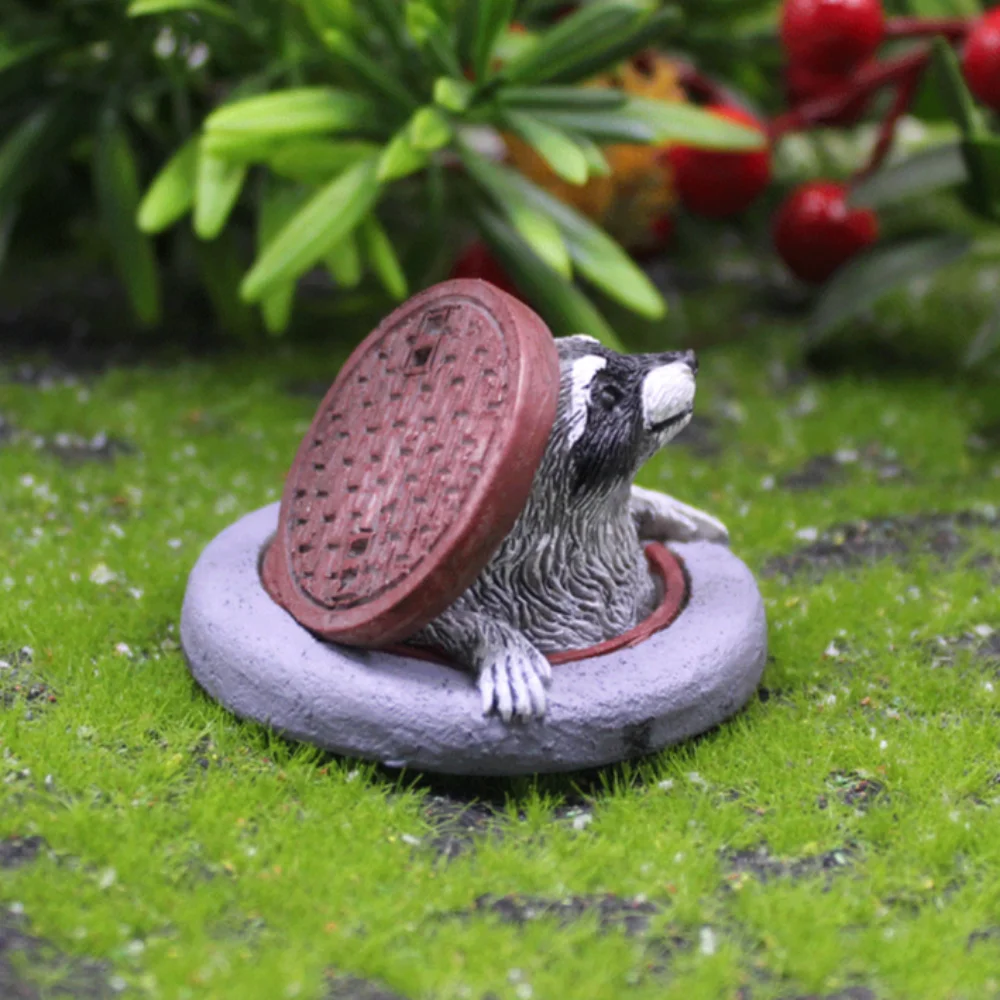 Figuras de mapache en miniatura versión Q, animales realistas, cubierta de buey, adorno de resina de mapache, dibujos animados de resina