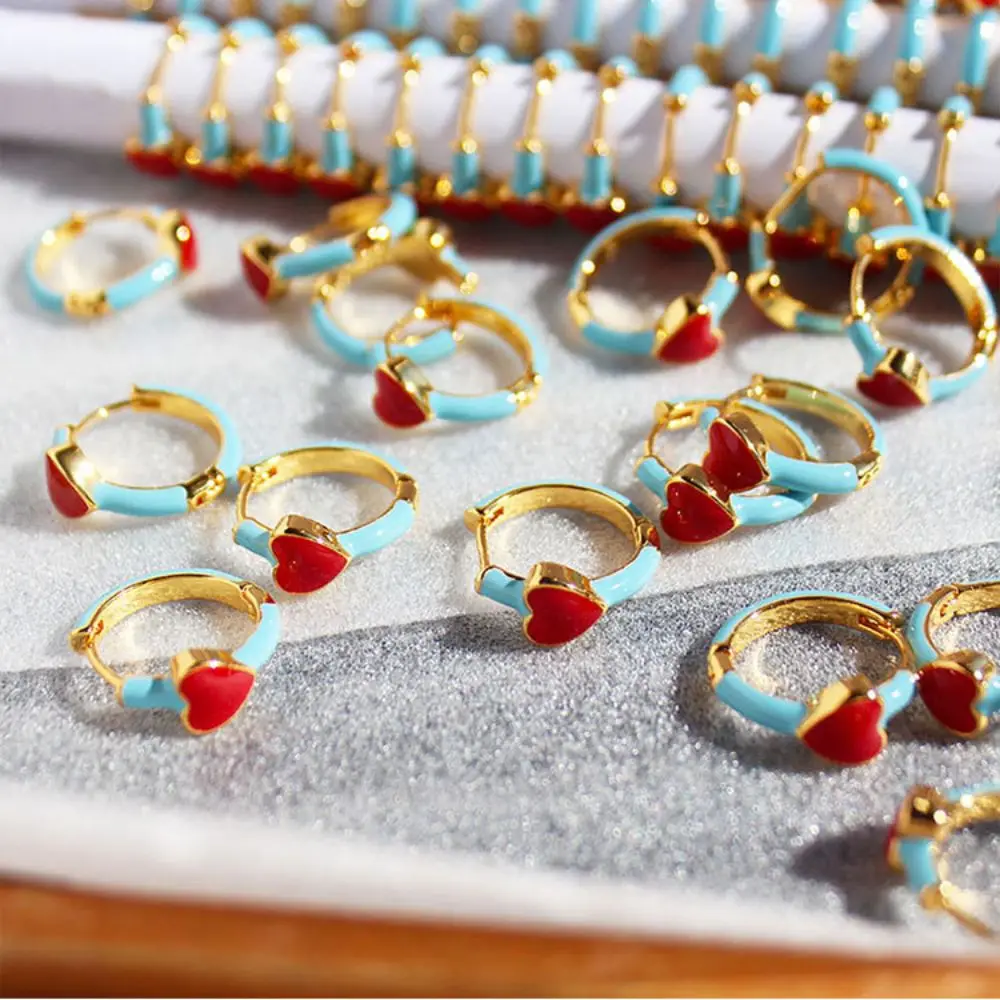 Damo Romentic Heart Earrings Red Heart Blue Round Earrings For Women Tarnish Free Jewelry Waterproof Cute Design Jewelry Gift