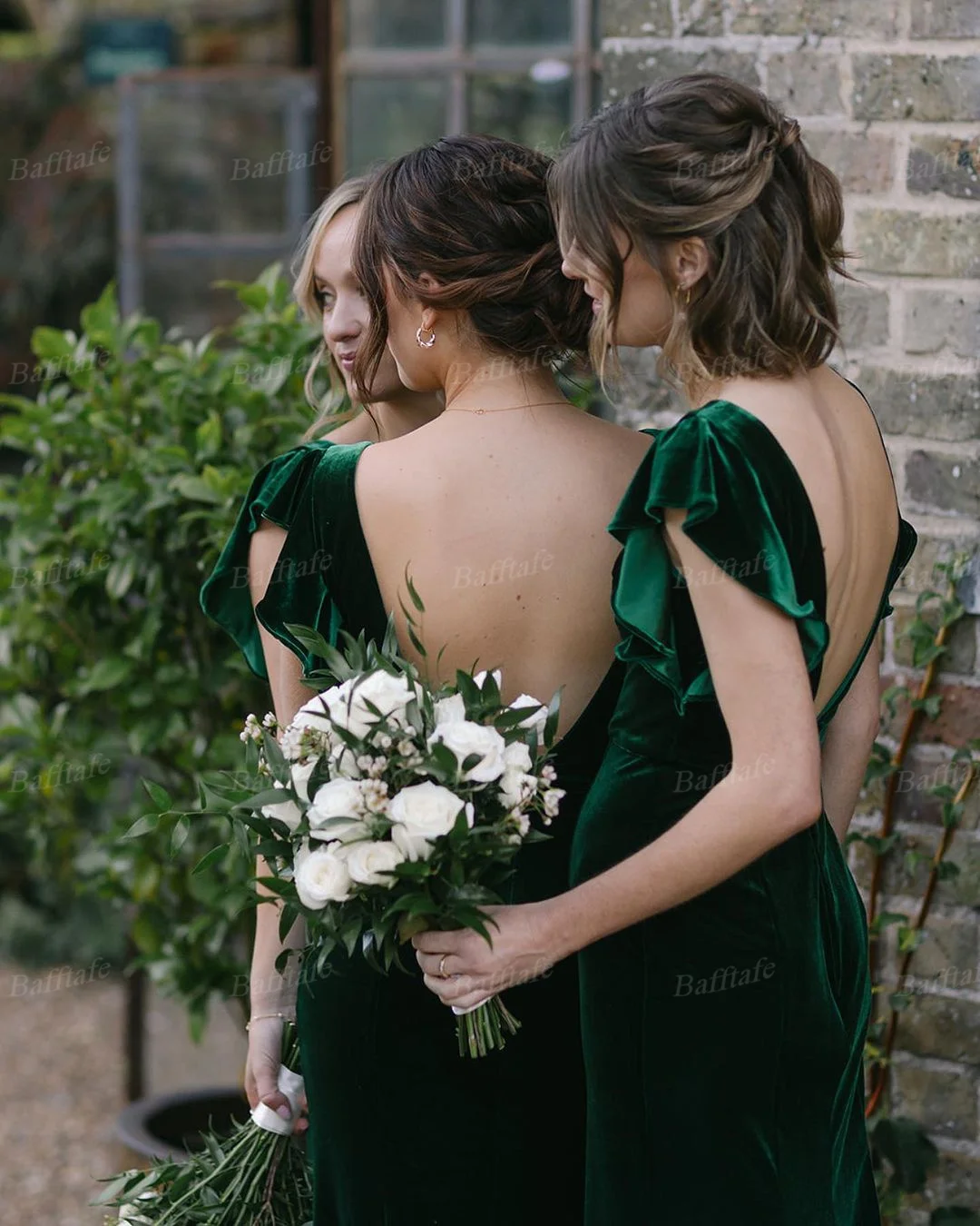 Bafftafe Simple Mermaid Green Velvet Bridesmaid Dresses Cap Sleeves Backless Women Wedding Party Guest Dress Formal Prom Gowns