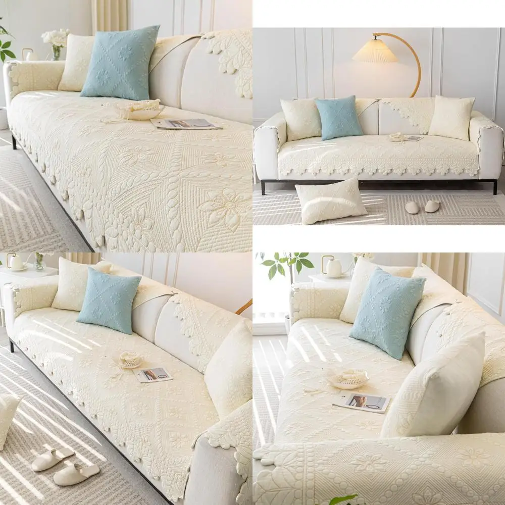 

Floral Embroidered Cotton Quilted Sofa Cover - Non-Slip, Washable Couch Cover for Sofas - Soft and Comfortable Furniture Cover