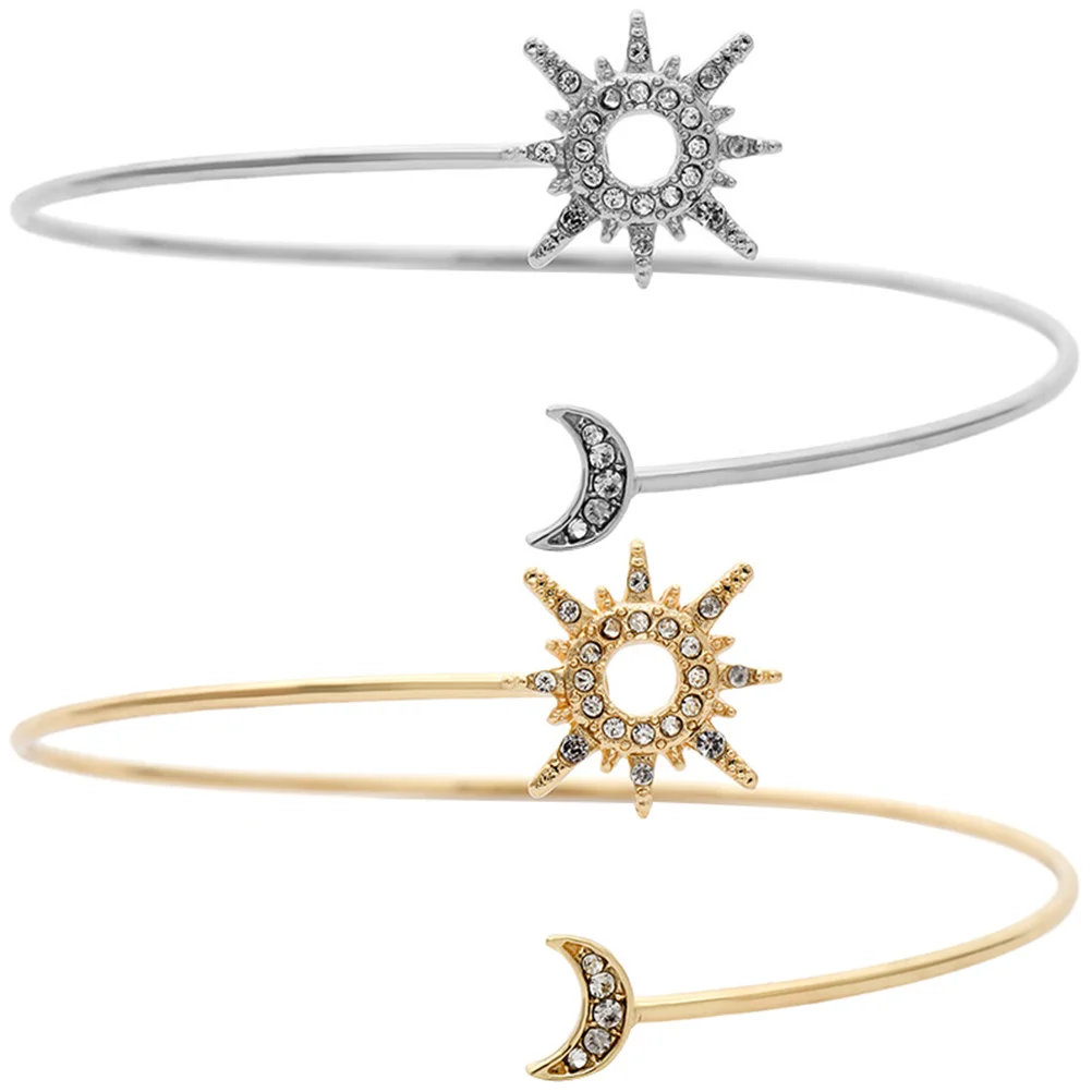 2 piezas de joyería sol y luna brazo pulsera superior dorada puños para mujer banda Miss