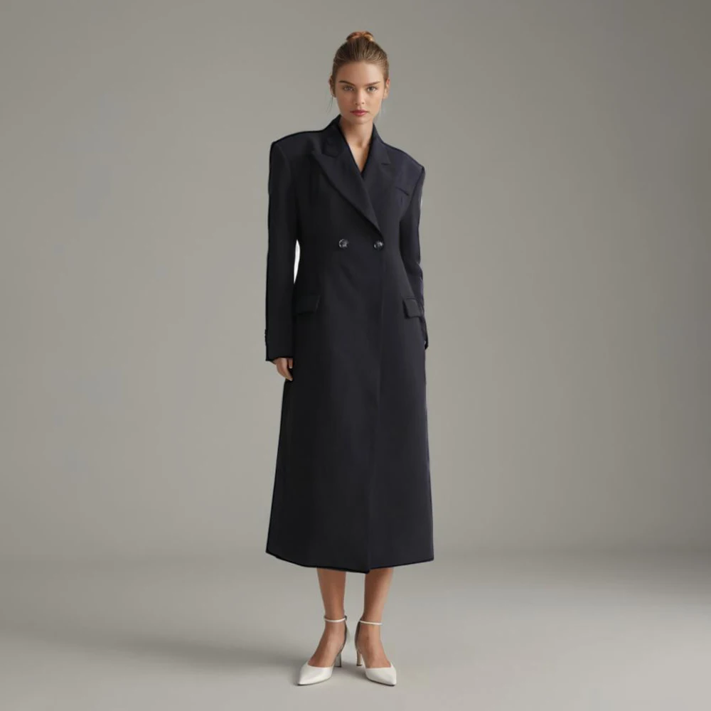 Solid Minimalist Patchwork Button Trench Coat For Women Lapel Long Sleeve Spliced Pocket Casual Coats Famale Style