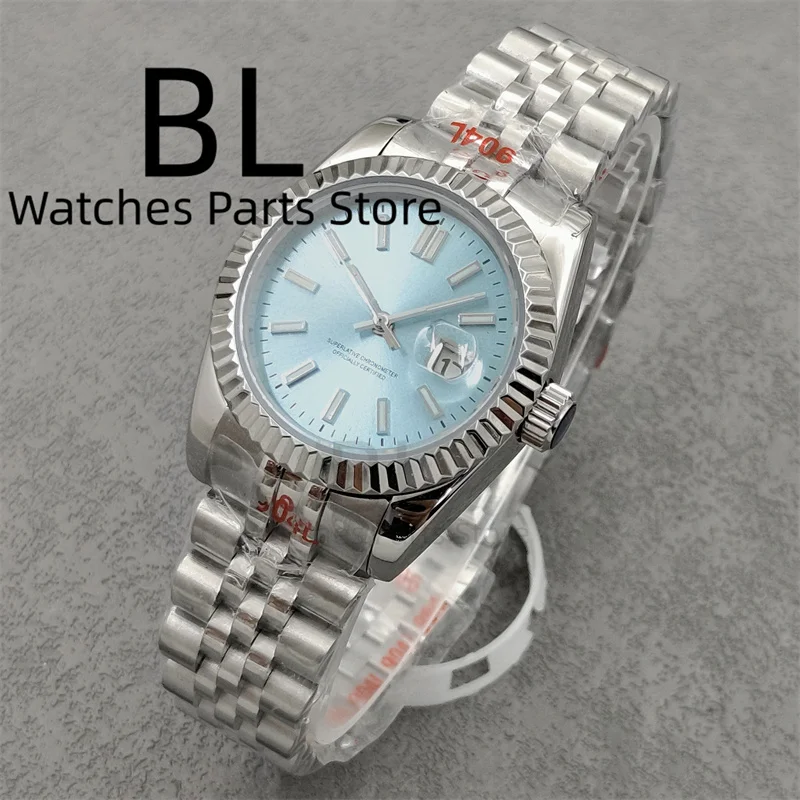 

BLIGER 31 мм небесно-голубые женские роскошные механические автоматические наручные часы NH05 с циферблатом Sunburst, светящиеся водонепроницаемые женские часы