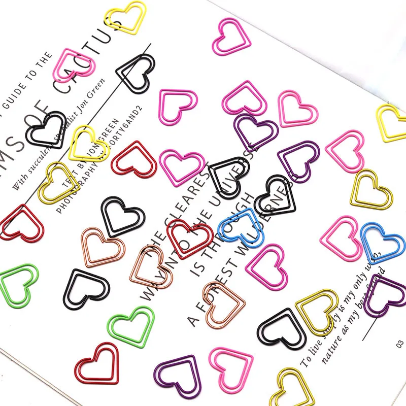 

20 шт., цветная скрепка для бумаг «Любовь», металлическая игла в форме сердца сзади, милая офисная скрепка специальной формы, переплет канцелярских принадлежностей