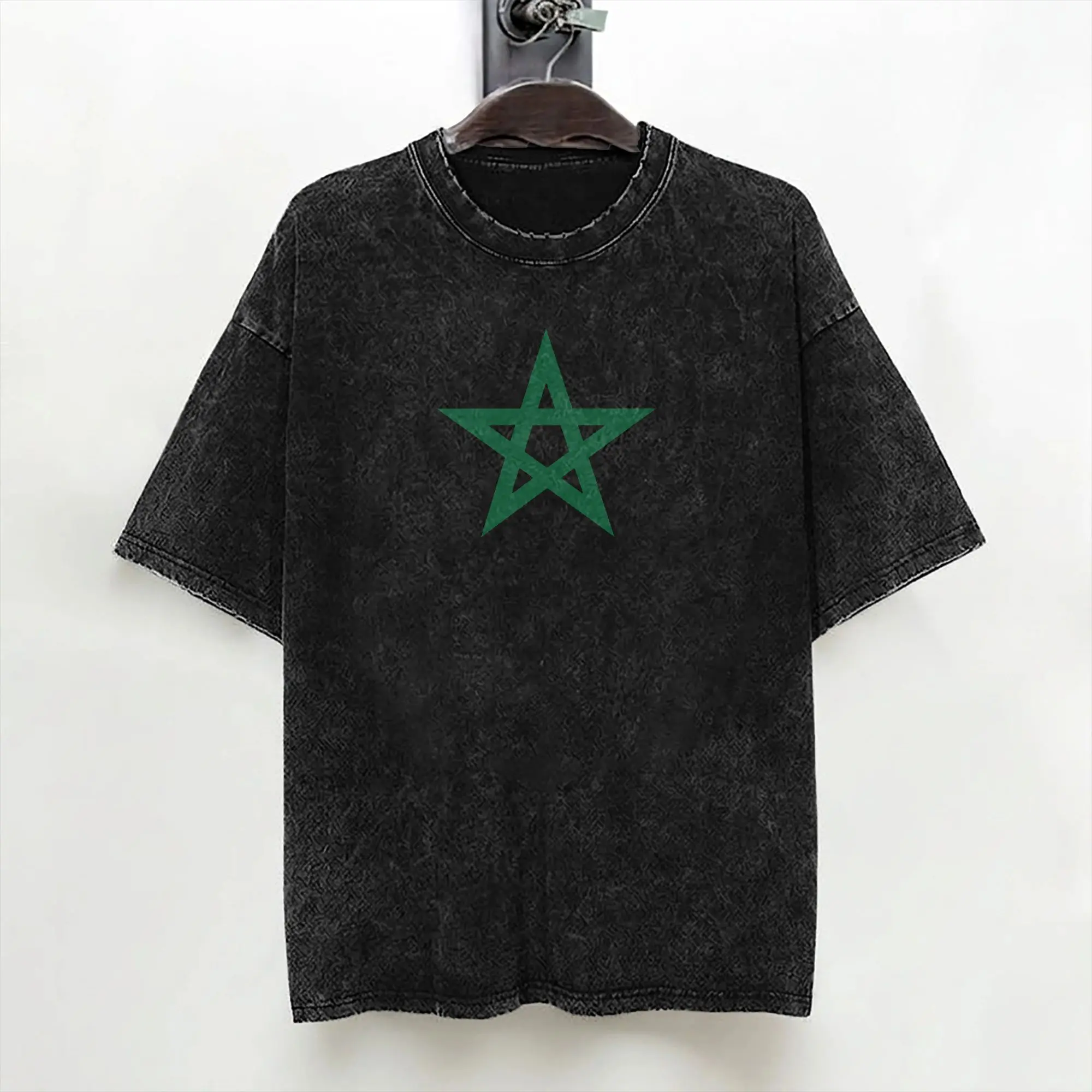 Washed T Shirts Morocco Flag Hip Hop Fashion T-Shirt Harajuku Moroccan Streetwear Short Sleeve Printed Tee Shirt for Men Women