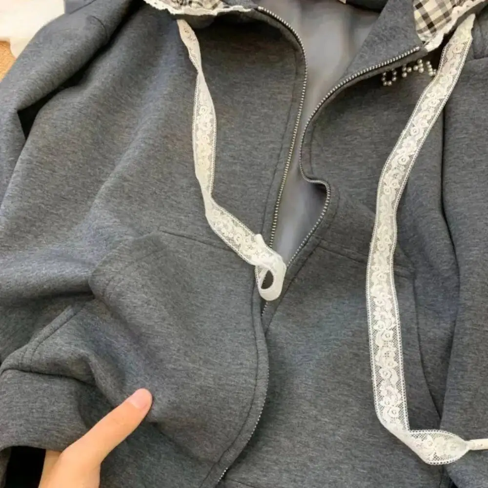 BabYoung-Sudadera con capucha de manga larga, holgada, sencilla, combina con todo, estilo francés, con cordones, Y2K Haruku, nuevo cárdigan