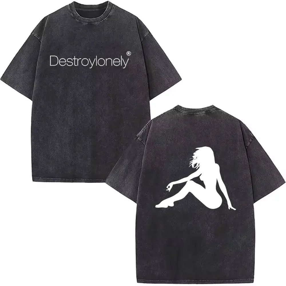 Washed Vintage Rapper Destroy Lonely Alyx Graphic Tshirt Male Oversized Cotton Short Sleeve Tees Men Hip Hop Rap Style T-shirts