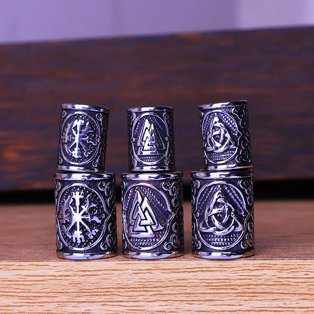 316L Stainless Steel Viking Rune Beads 6mm 8mm Large Hole Hair Beard Bracelet Small Jewelry Making Accessories Gift Wholesale