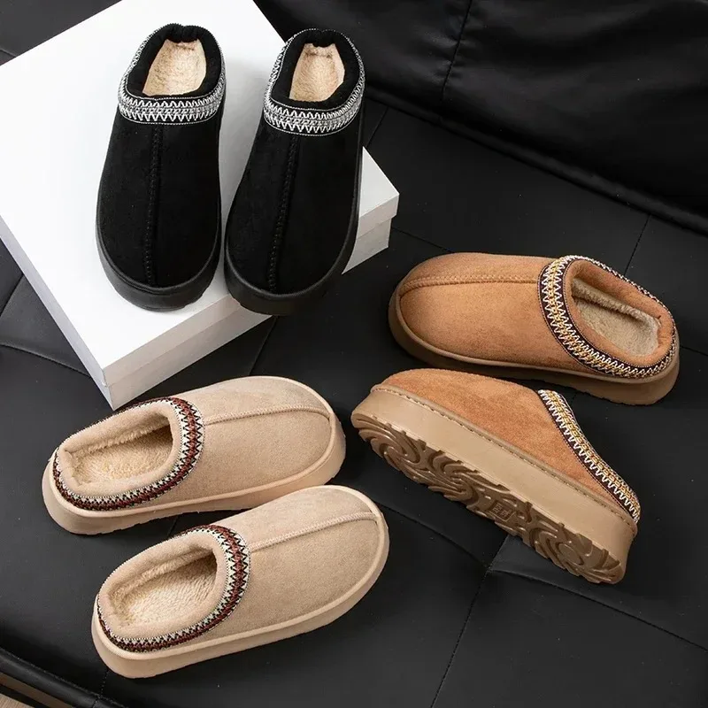 NEW Winter Woman Slippers Plush Interior Anti Slip Sole Thick Bottom Embroider Fashion Warm Slippers Use Indoor Outdoor