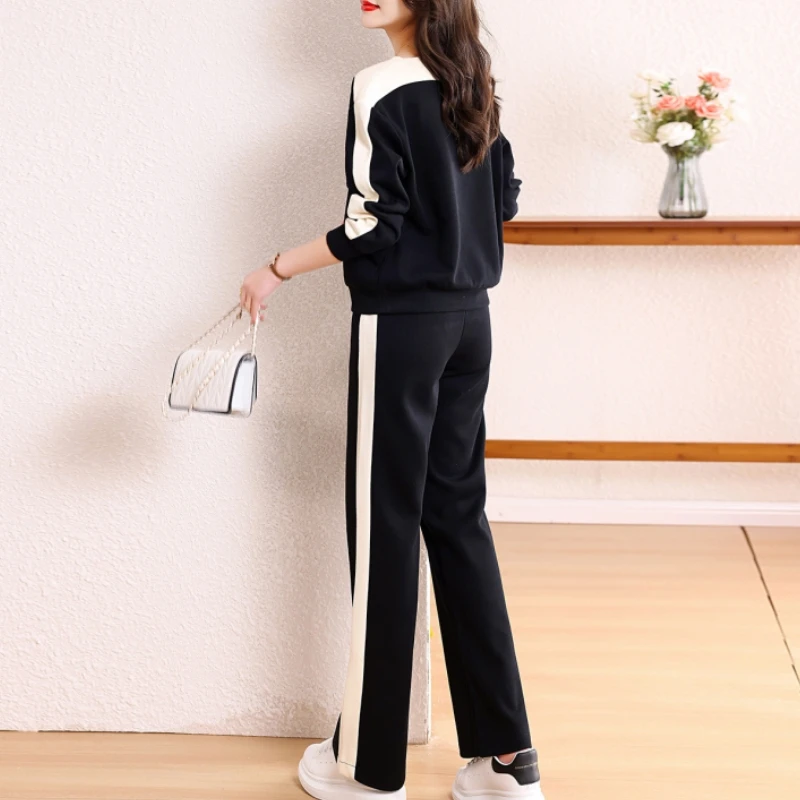 2-Piece Embroidery Sweatsuit for Women Loose Casual Set Sporty Outfits Wide-leg Pants Tracksuit Autumn and Winter 2023