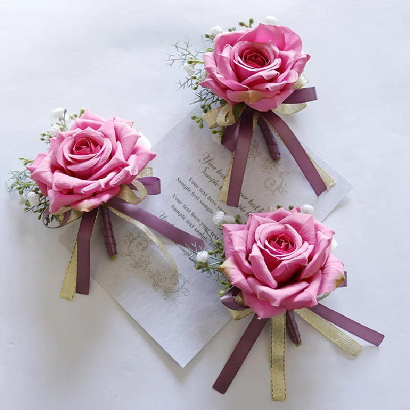 Boutonniere And Wrist Corsag Business Celebration Simulation Flower Wedding Supplies Photography Studio Multi color Roses 256