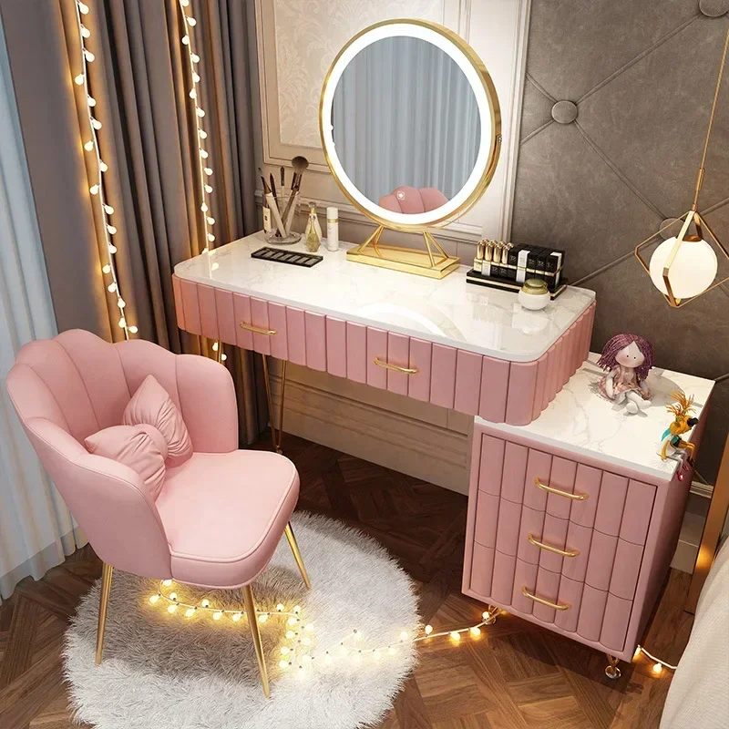 Luxury Organizer Dressing Table Makeup Mirrors Toy European Storage Dressing Table Led Lights Comfortable Penteadeira Furniture